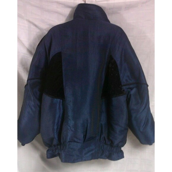 Vintage G4000 Navy Blue Puffer Coat Jacket Quilt Lined Embroidered Ladies Large - Picture 6 of 8